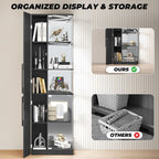 VersionTECH. Glass Display Cabinet with RGB Lights, 5-Tier Curio Cabinets with Glass Doors for Collectibles, Display Case with Adjustable Shelves, Human Sensor, Charging Station, Mirror Backing, Black