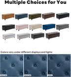 Tbfit 50.8" Large Storage Ottoman Bench with Button-Tufted Top, Blue PU Faux Leather End of Bed Chest with Safety Hinge and Rivets for Bedroom, Living Room (Blue PU)