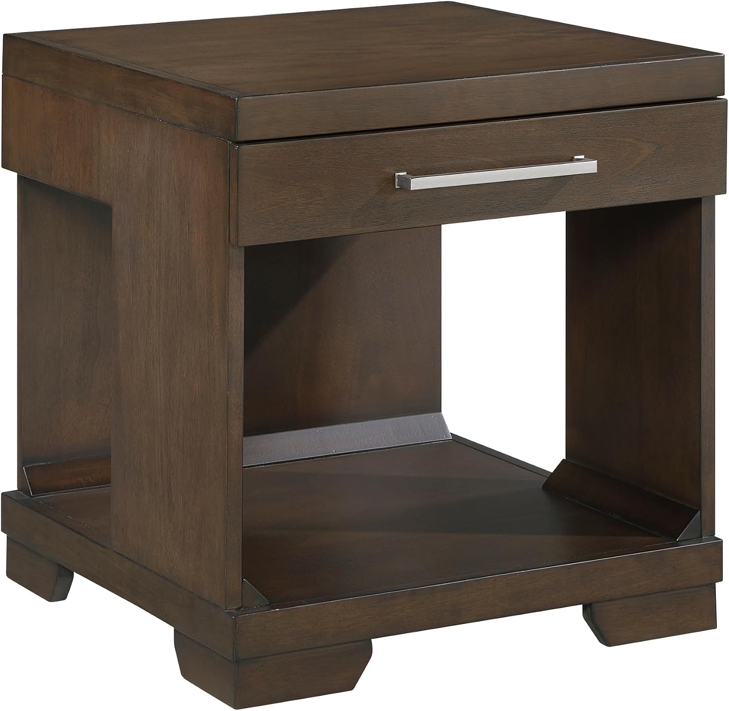 Penau Modern Rectangular End Table Espresso Finish, Dovetail Drawer with Nickel Tone Bar Pull, Lower Open Shelf, Mango Veneer and Engineered Wood, 22 x 24 x 24 Inchs