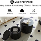 Round Storage Side Table Set of 2, Nesting Coffee Tables with Hidden Storage, Modern Wood Accent End Table for Living Room, Bedroom, Small Space, Minimalist Bedside Table, No Assembly(Black)