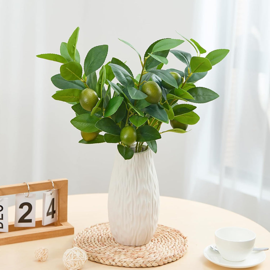3 PCS Artificial Green Lemon Branches for Vase 18 Inch Fake Lemons Fruit Picks Faux Lemons Tree Decor Realistic