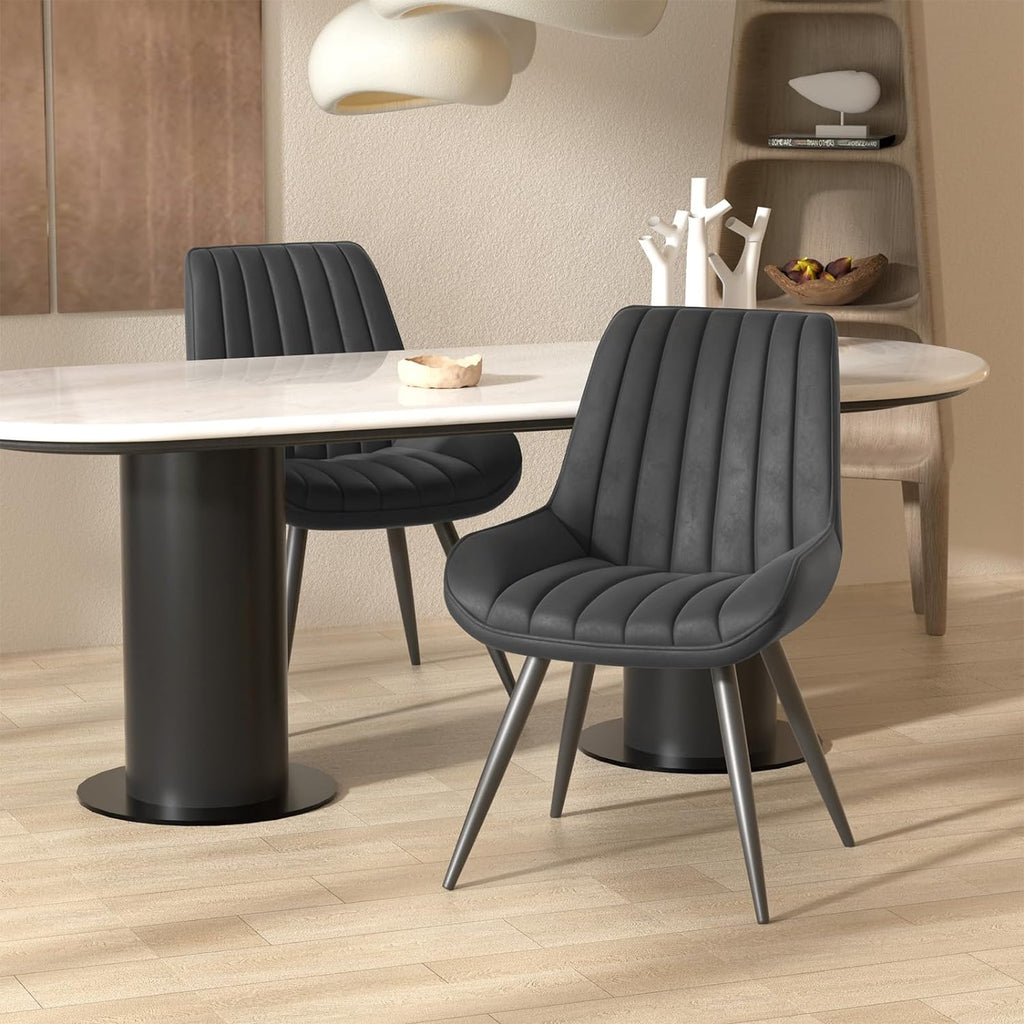 Nalupatio Modern Dining Chairs Set of 6, Fabric Dining Room Chairs with Soft Backrest and Seat, Comfortable Thick Cushion Upholstered Side Chairs with Metal Legs for Kitchen, Black