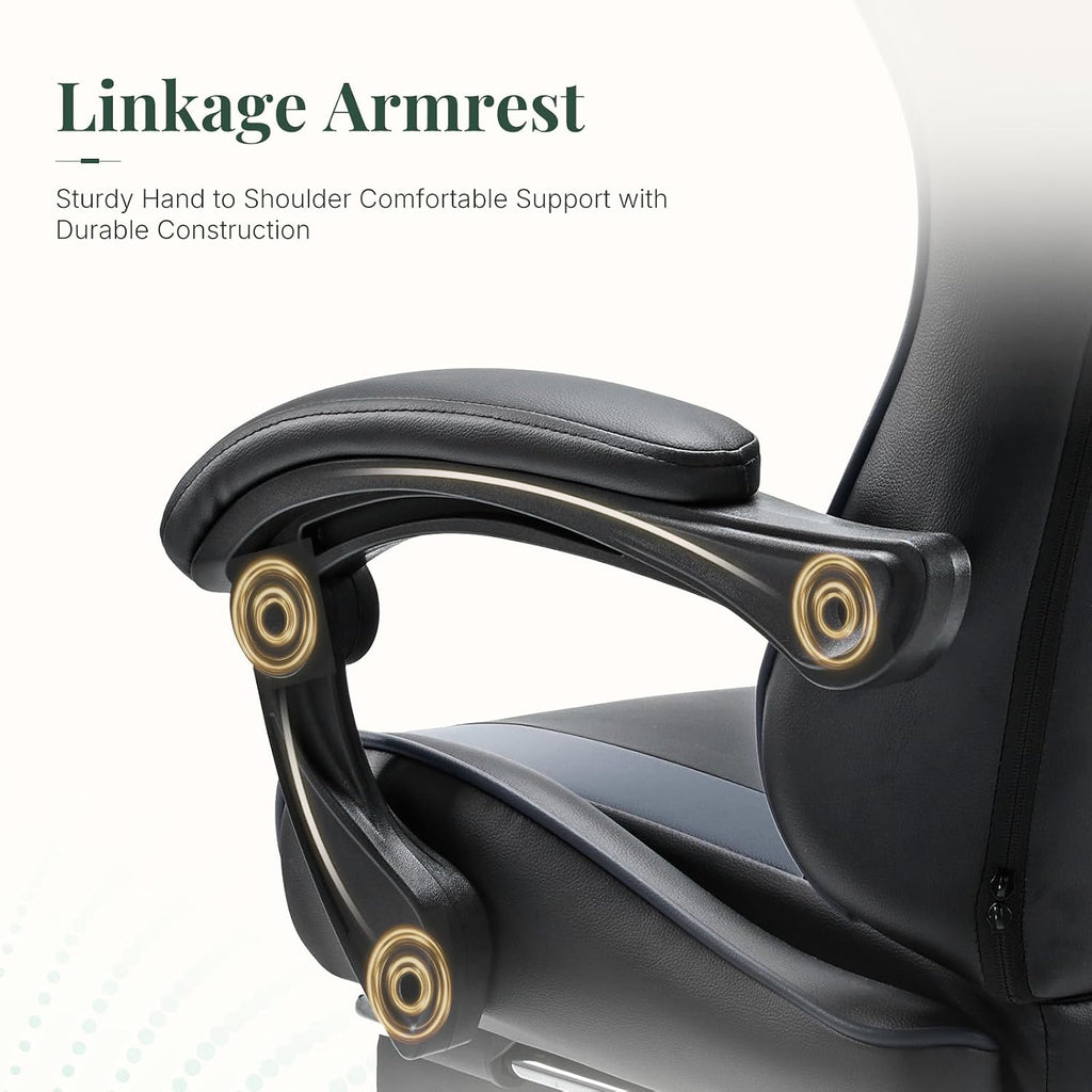 Computer Gaming Chair with Footrest, Ergonomic High Back PU Leather Video Racing Chair with Adjustable Headrest & Linkage Armrest, for Office and Home, Adults, Grey