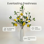 Artificial Lemon Branches Set of 3 – 37" Faux Lemons with Stem for Kitchen Decor Farmhouse Flower Arrangement Table Centerpiece Vase Filler Home Office Party Decoration