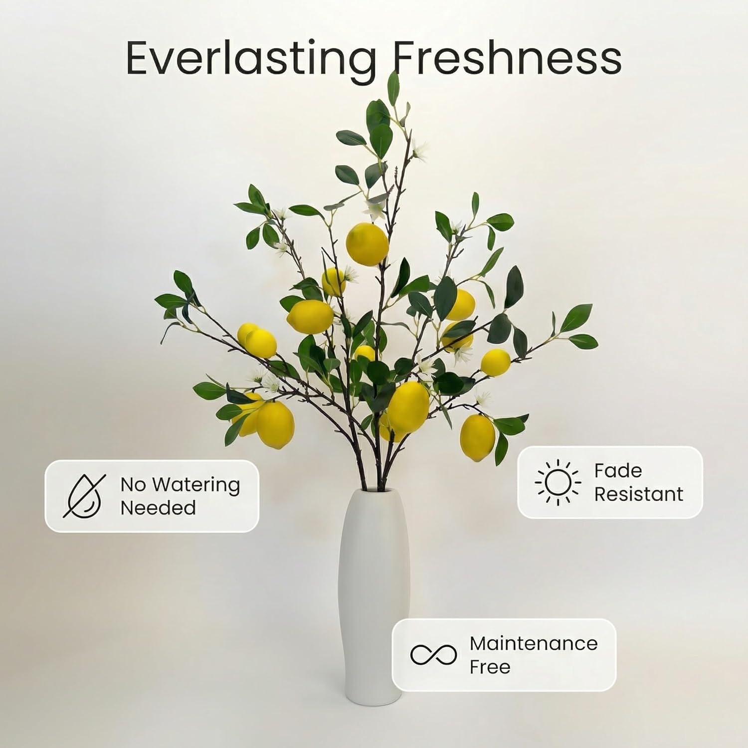 Artificial Lemon Branches Set of 3 – 37" Faux Lemons with Stem for Kitchen Decor Farmhouse Flower Arrangement Table Centerpiece Vase Filler Home Office Party Decoration