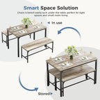 DUMOS Dining Table Set, Dining Table for 4 with Bench,Kitchen Table, Space-Saving Ideal 4-Person Set for Dining Room Kitchen Apartment Corner Grey 3 Pack