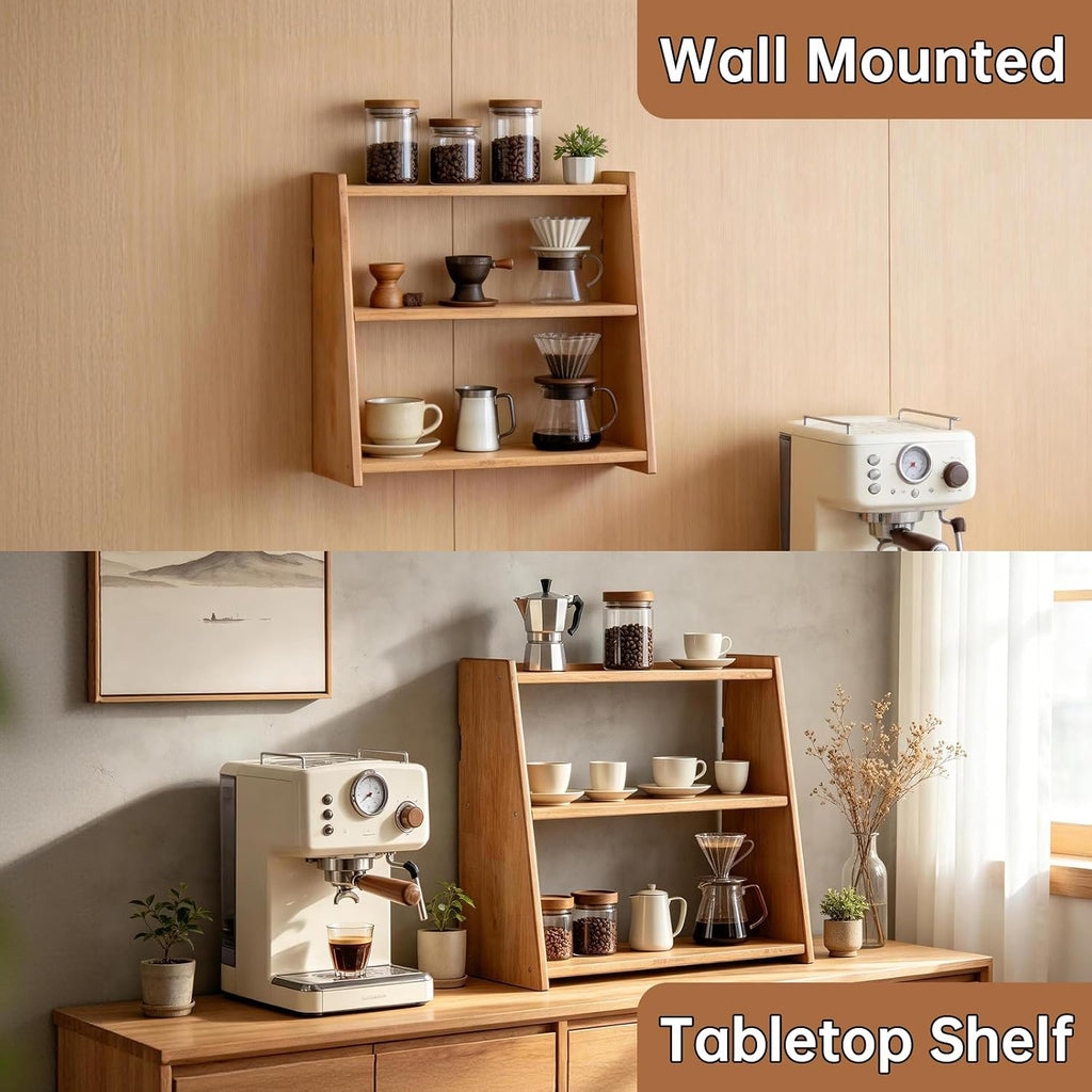 Solid Rubber Wood Spice Rack,Wood Round Side Table,Small Drink Table for Small Spaces,3 Tier Freestanding & Wall Mounted Kitchen Countertop Organizer