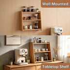 Solid Rubber Wood Spice Rack,Wood Round Side Table,Small Drink Table for Small Spaces,3 Tier Freestanding & Wall Mounted Kitchen Countertop Organizer