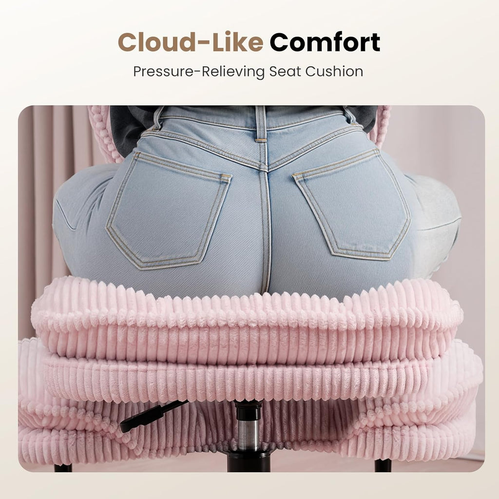 Cross Legged Office Chair, Ergonomic Cloud Criss Cross Desk Chair, Meditation Chair with Wheels, Height Adjustable Seat for ADHD, Wide Kneeling Chair with Back Support,Pink