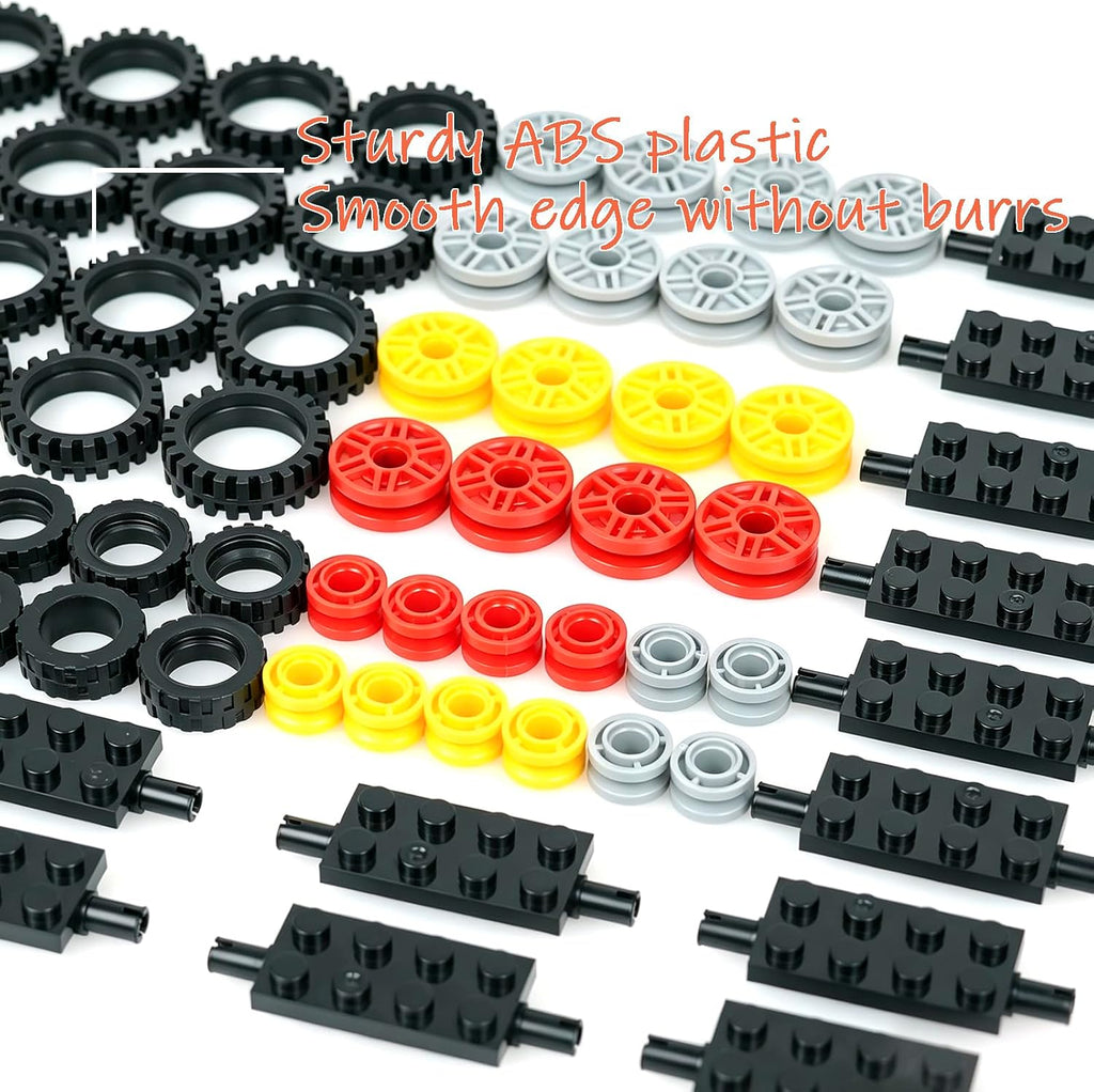 Wheels and Axles Sets, Tires Building Kit, Compatible with Standard Building Blocks Wheels and Axles, Car Parts and Classic Pieces Accessories, Bulk Bricks Sets Education Construction Toys