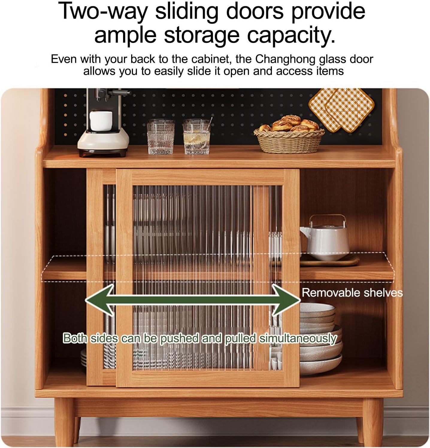 Cabinet with Doors Storage & Adjustable Shelves, Farmhouse Kitchen Pantry, Pantry Cabinet, Freestanding Kitchen Cupboard, for Coffee Bar, Dining Room, Table Top-Retro(Black,80cm/31.4in)