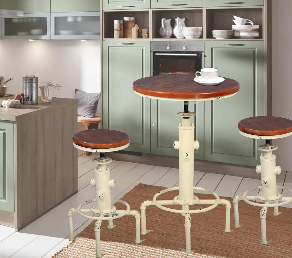 Topower Industrial Bar Table 32.3-38.2" Adjustable Pub Table Kitchen Dining Coffee Bistro Table (Antique White)