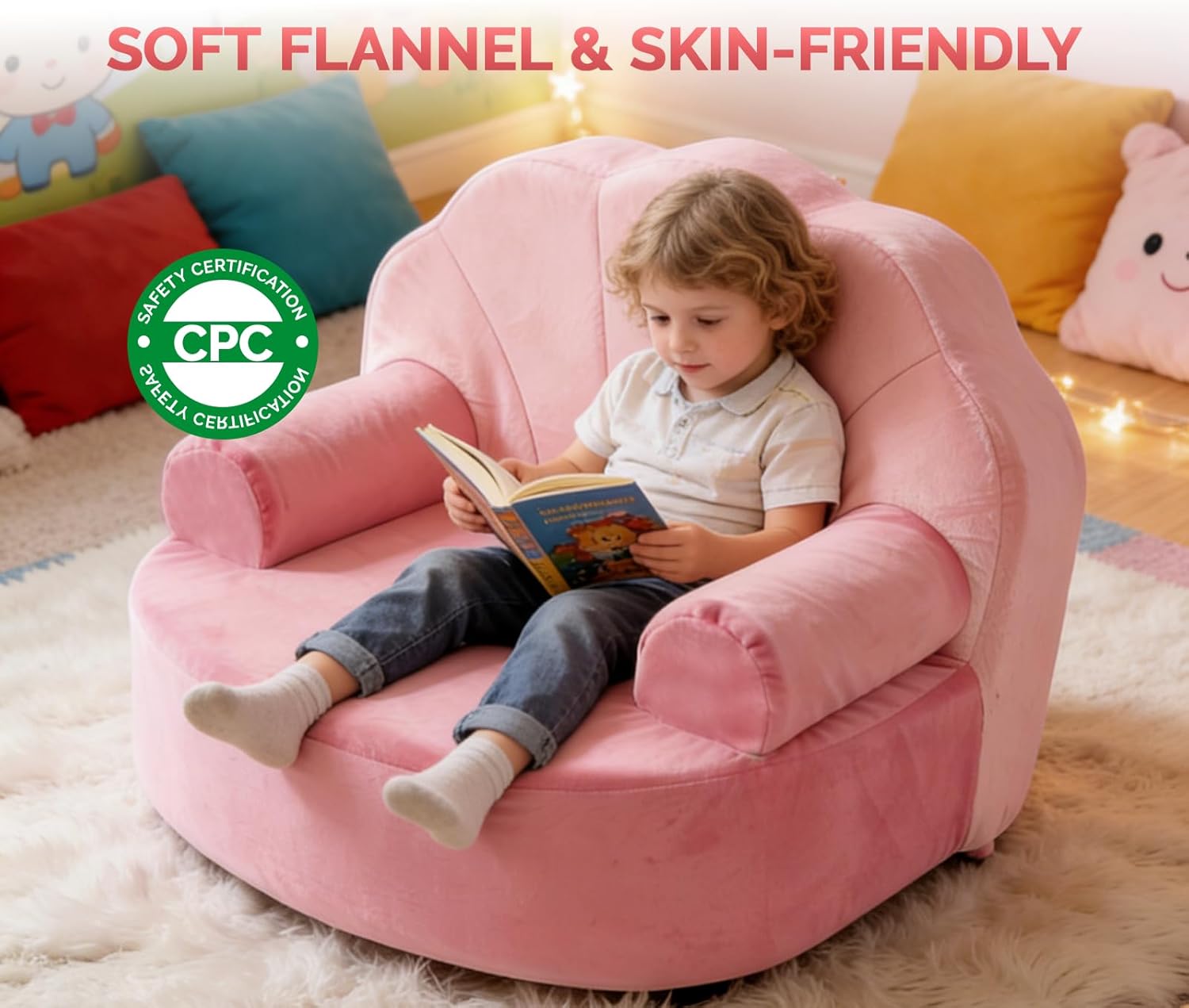 Snuggly Toddler Chair, Soft Kids Sofa, Cozy Kids Chairs Comfy for Toddlers 1-3, Plush Child Seat with Carry Handle