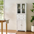 23.6" D*11.8" W*66.9" H Freestanding Kitchen Pantry with 4 Dawers, 2 Shelves, Top French Door & Lower Double Door, Rectangular Storage Cabinet, for Living Room, Dining Room, White