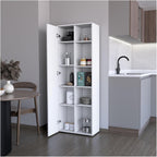Multistorage Kitchen Pantry with 1 Door and 5 Open Shelves, White,for Kitchen