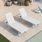 Pool Lounge Chairs Set of 2, Aluminum Outdoor Lounge Chairs with Wheels and 5-Position Recliner, Patio Chaise Lounge Outdoor for Poolside, Deck, Beach (White)