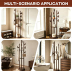 Rotary Coat Rack Freestanding - Solid Wood Coat Tree with 9 hooks & 3 Storage Shelves for Purse, Bag, Jacket, Hat, Corner Hanger Stand Racks for Hall, Entryway, Office, Modern Clothes Holder