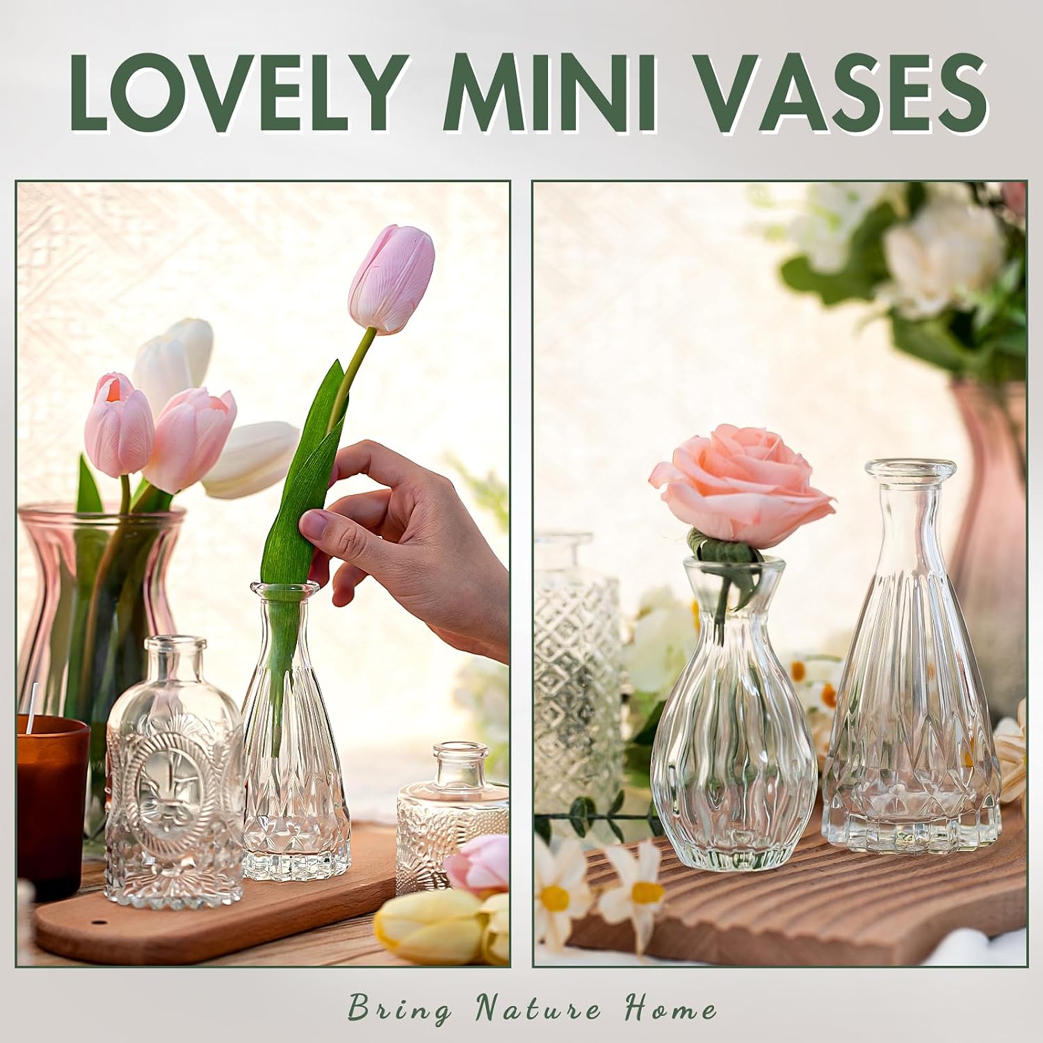 Arme Glass Bud vases in Bulk，Small Glass Flower Vase for Centerpieces 20Pcs | Small Clear Bud Vases ， Mini Vintage Vase for flowers& Rustic Wedding Decorations
