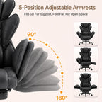 Big and Tall Office Chair with Flip Armrests for Pets and Cross Legged Sitting, Reclining Ergonomic Computer Desk Chair with Foot Rest, Wide Seat PU Leather Executive Chair, 135° Recline Silent Wheels