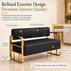 Waiting Room Bench with Backrest and Metal Armrests, Faux Leather Upholstered Reception Bench, Padded Seat for Salon, Office, Lobby, Barber Shop, Apartment(Black-Silver Frame,59.1*21.6*28.7in)