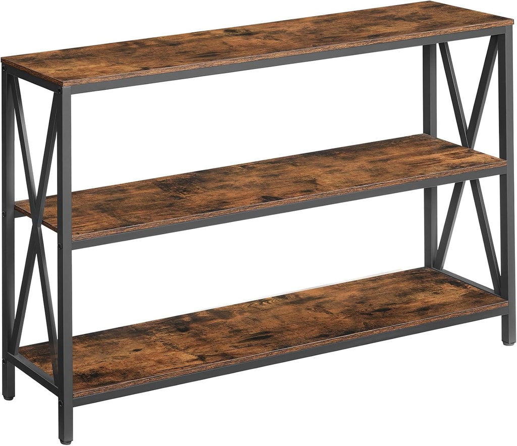 MAHANCRIS 47.2" Sofa Table, Industrial Console Table, 3-Tier Narrow Sofa Table with Storage Shelves, Foyer Table for Entryway, Hallway, Kitchen, Living Room and Bedroom, Rustic Brown CTHR800201