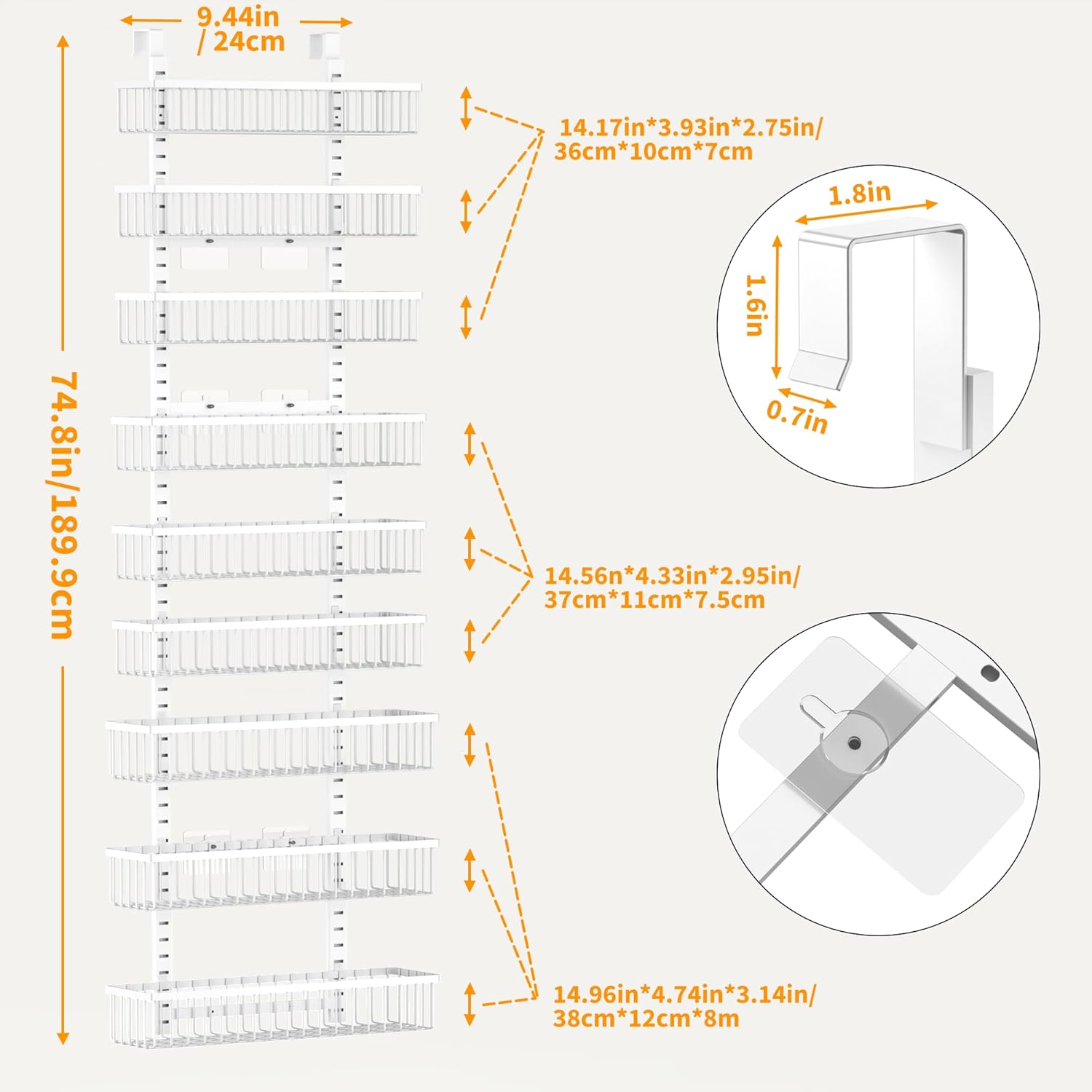 Moforoco 9-Tier White Over The Door Pantry Organizer, Pantry Organization and Storage, Black Hanging Basket Wall Spice Rack Seasoning Shelves, Home & Kitchen Bedroom Bathroom House Essentials