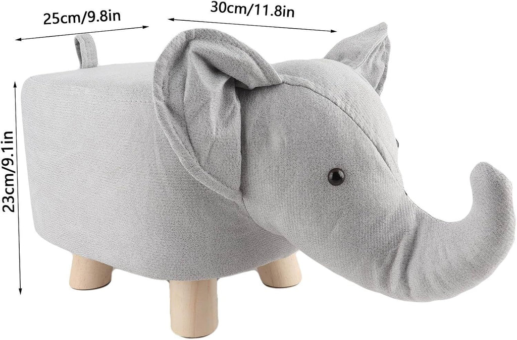 Animal Footstools, Cartoon Animal Shape Footstools, Cute Elephant Shaped Stool Ottomans, Mini Ottoman Furniture for Nursery, Bedroom, Playroom, and Living Room Decor, Multipurpose Small(Grey White)
