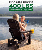 Outdoor Glider Adirondack Chairs with Cup Holder Set of 2, HDPE Patio Glider Rocker with 3-Position Adjustable Backrest, All-Weather Porch Glider Rocking Chair for Yard (Black)