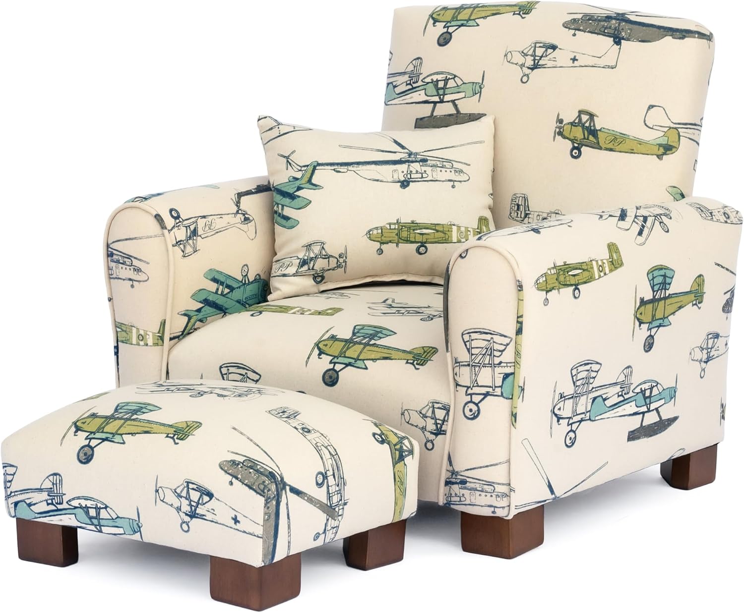 Toddler Personalized Armchair, Kids Upholstered Rocking Chair with Personalization, Toddler Chair with Personalized Name, Comfy Child Armchair, (Airplanes Print, Legs)