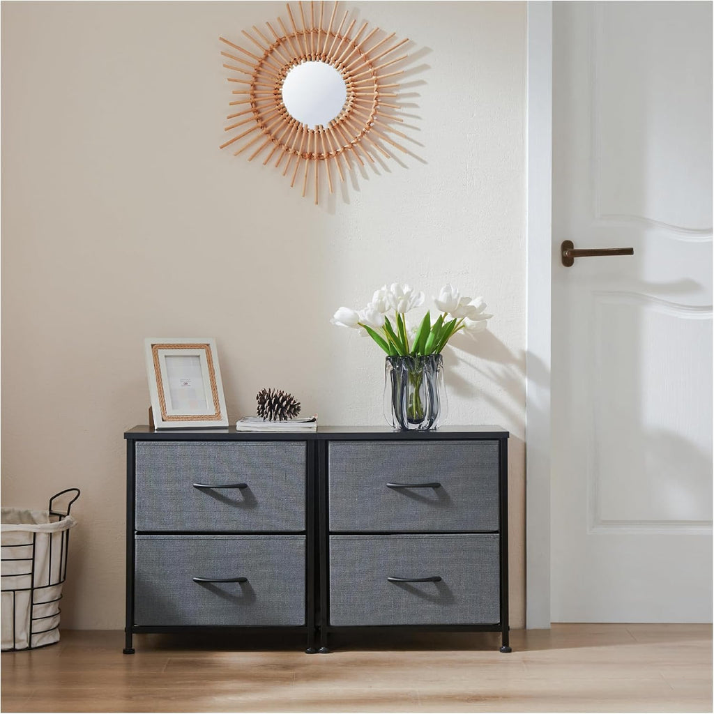 Fabric Dresser 2 Drawers, Nightstands with Adjustable Feet, End Table for Bedroom, Set of 2 - Modern Storage Cabinets