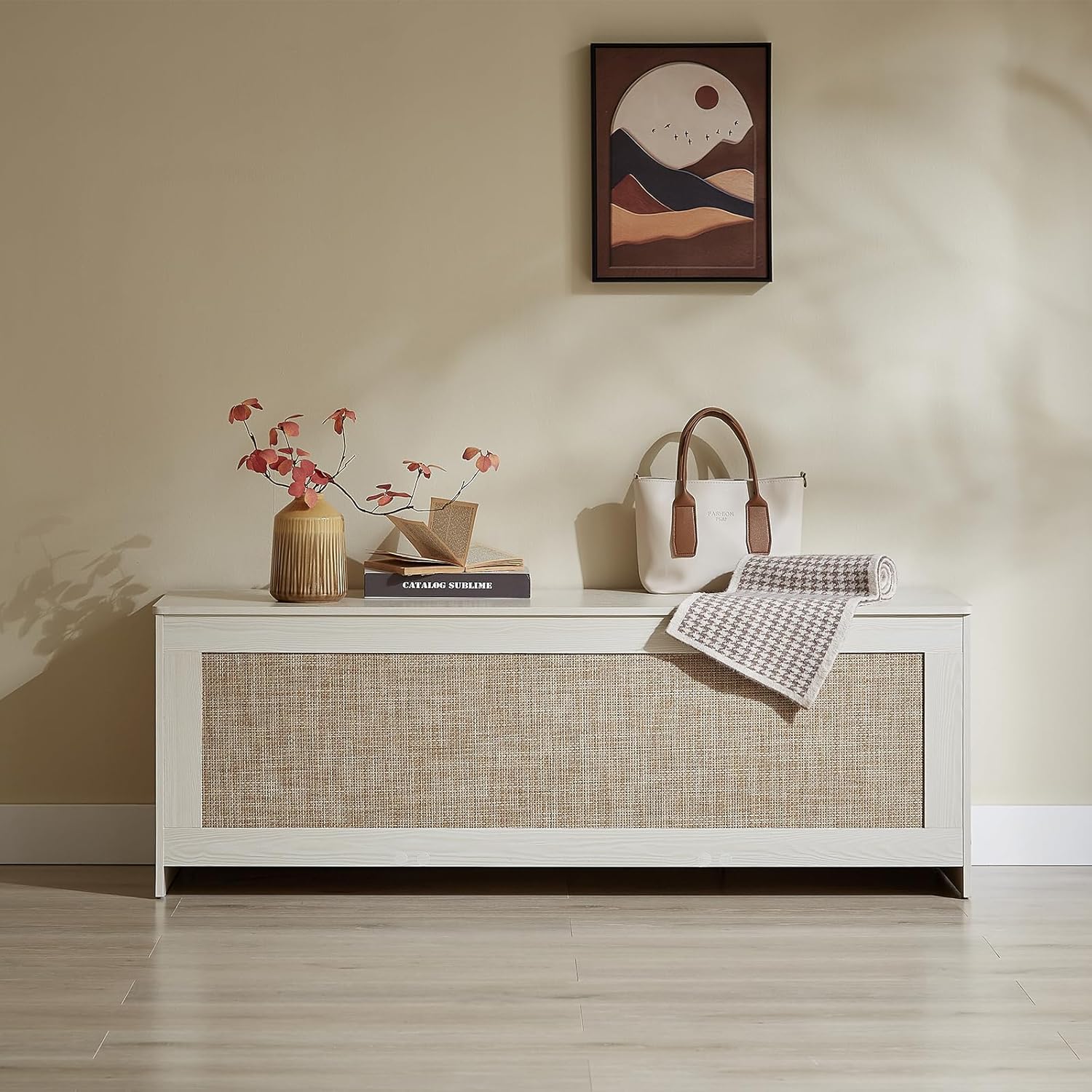 51.2" Storage Chest Extra Large,Storage Bench with 2 Safety Hinges,Wooden Shoe Bench,51.2x15.7x18.3 Inch,Easy Assembly,Storage Bench for Bedroom,Living Room,entryway(White Cream)
