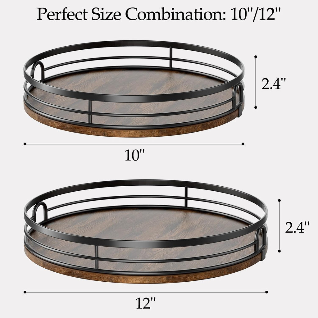 LAMU 2 Pack 10'' 12'' Lazy Susan Turntable Organizer for Cabinet, Round Wood Lazy Susan for Table Top, Countertop, Pantry, Spice, Bathroom Vanity, Coffee, Decor