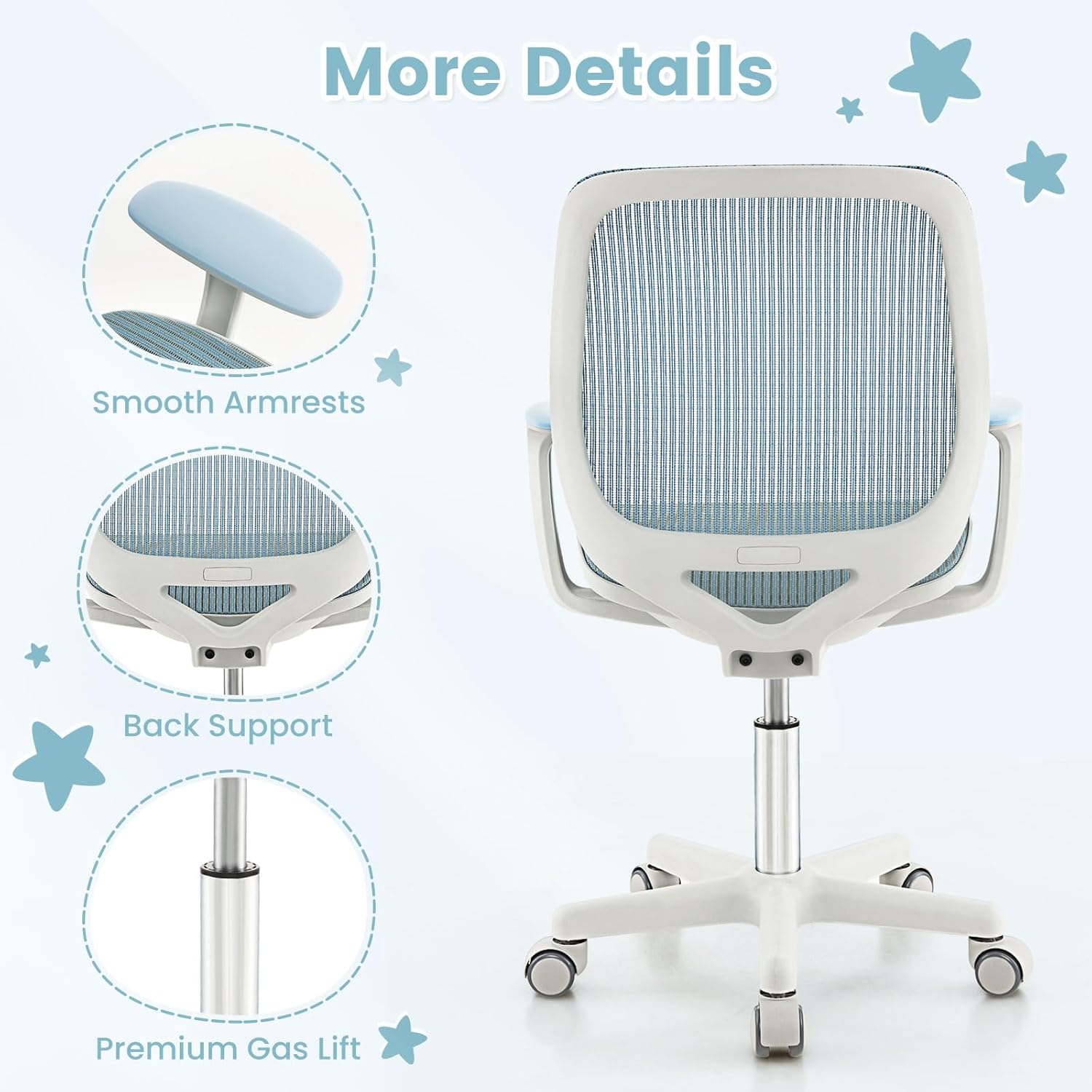 Costzon Kids Desk Chair, Height Adjustable Children Study Computer Chair with Armrests, Sit-Brake Casters, Swivel Mesh Task Chair for Boys Girls Teens Students, Kids Chair for Home, Office, School