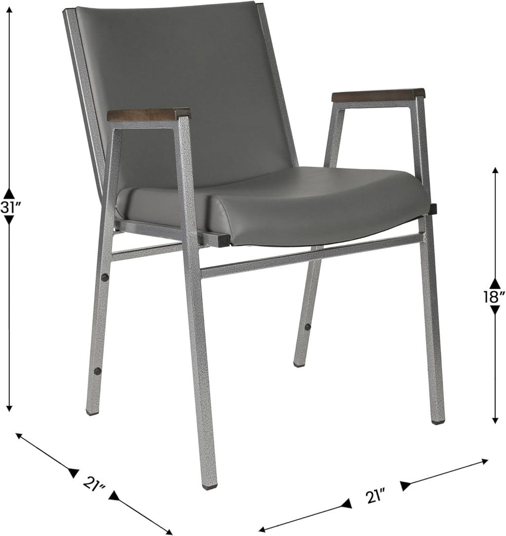 Flash Furniture Hercules Series Heavy Duty Gray Vinyl Stack Chair with Arms and Ganging Bracket, Set of 4