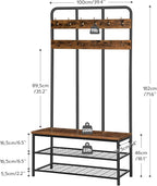 HOOBRO Hall Tree with Bench, Entryway Bench with Coat Rack, Mud Room Rack with 12 Double Hooks and Shoe Storage, Coat Tree, Shoe Rack Organizer, for Foyer, Front Door, Rustic Brown BF05MT01