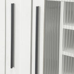 70.87" Multi-Functional Farmhouse Kitchen Pantry Cabinet with Pull-Out 5-Tier Storage Shelf & Glass Doors – Expandable Organizer for Kitchen, Dining Room, Bar & Office (Durable Melamine Finish)