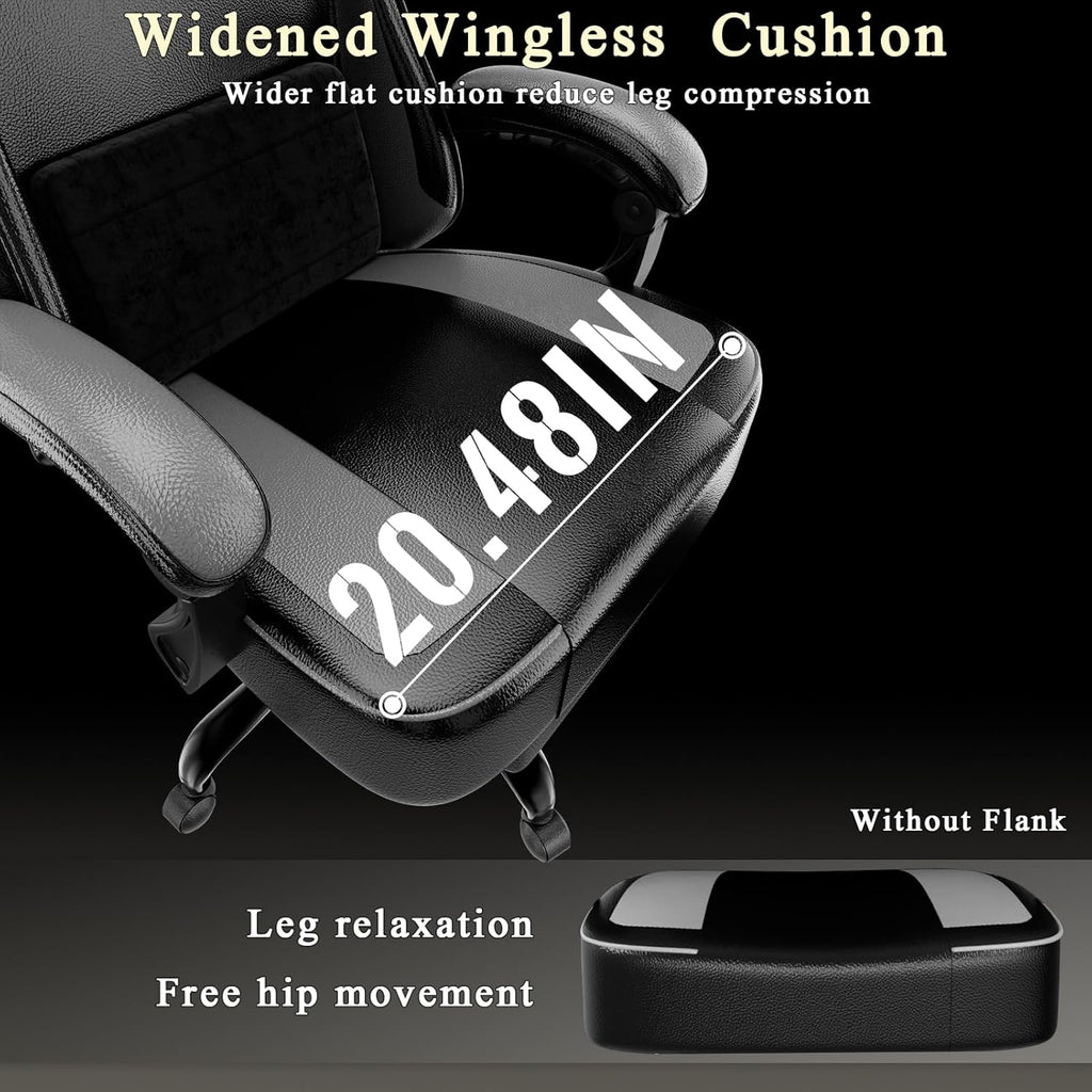Gaming Chair with Pocket Spring Cushion and Footrest, Ergonomic Computer Chair for Adults, Breathable PU Leather Game Chair