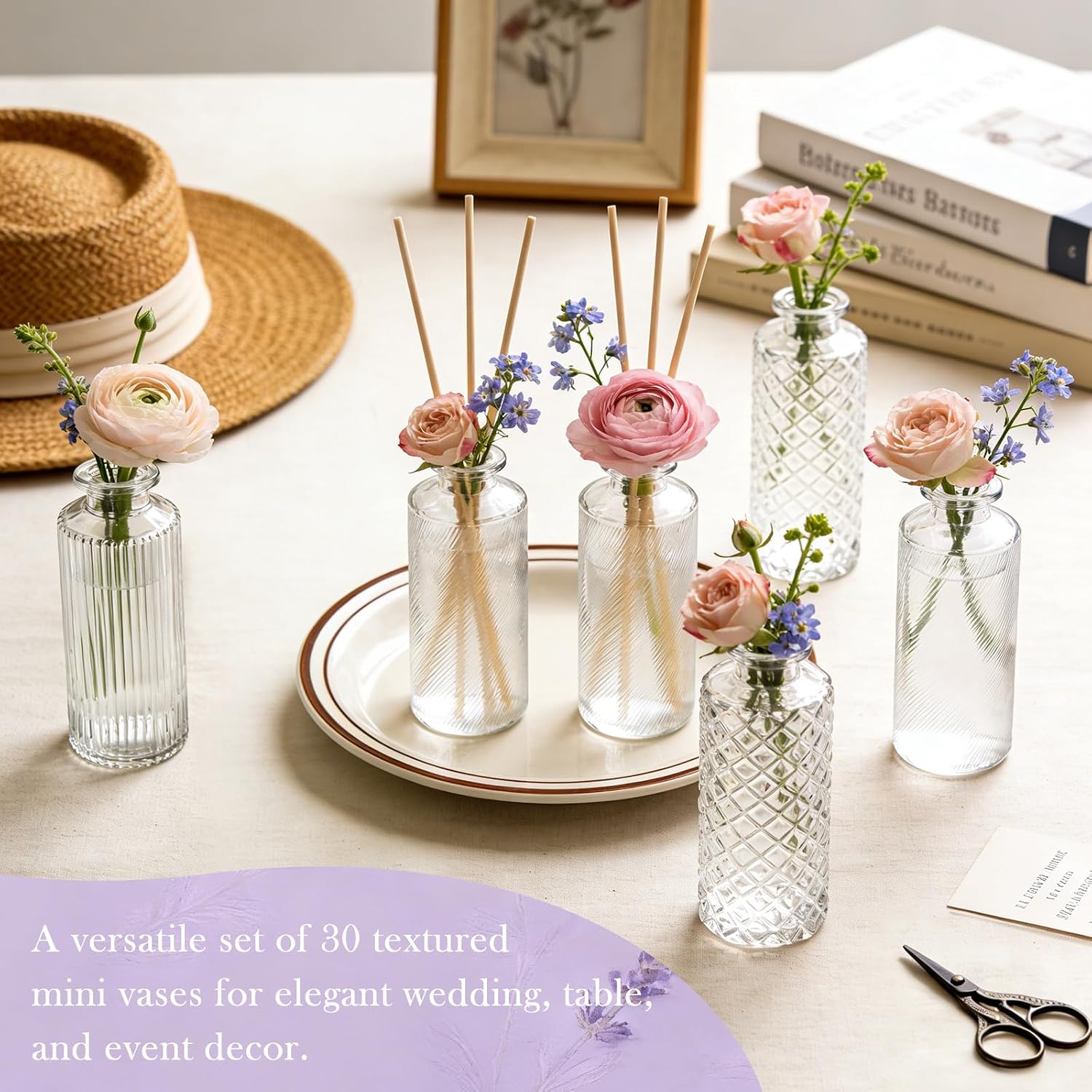 Glass Bud Vases Set of 30, Small Clear Flower Vases for Centerpieces in Bulk, Mini Vintage Vases for Wedding, Party, Home or Table Decorations