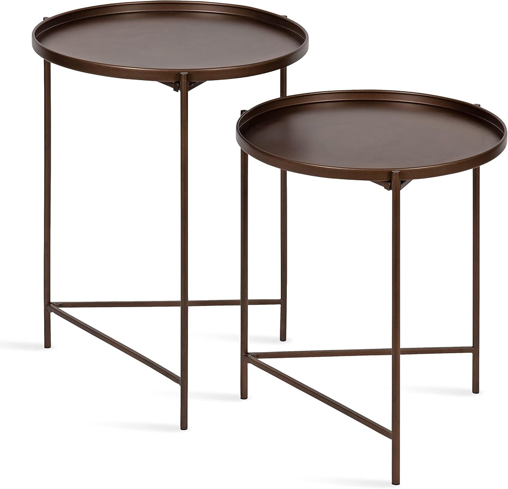 Kate and Laurel Ulani Modern Nesting Side Table; Set of 2; Bronze; Sophisticated Glam End Tables for Storage and Display