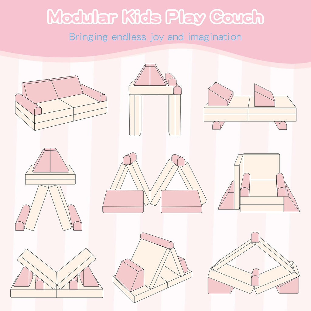 furlinkhm Kids Modular Play Couch, Kids Couch for Playroom, 5 Seconds Instant Expansion, Corduroy Fabric, Pink and Beige