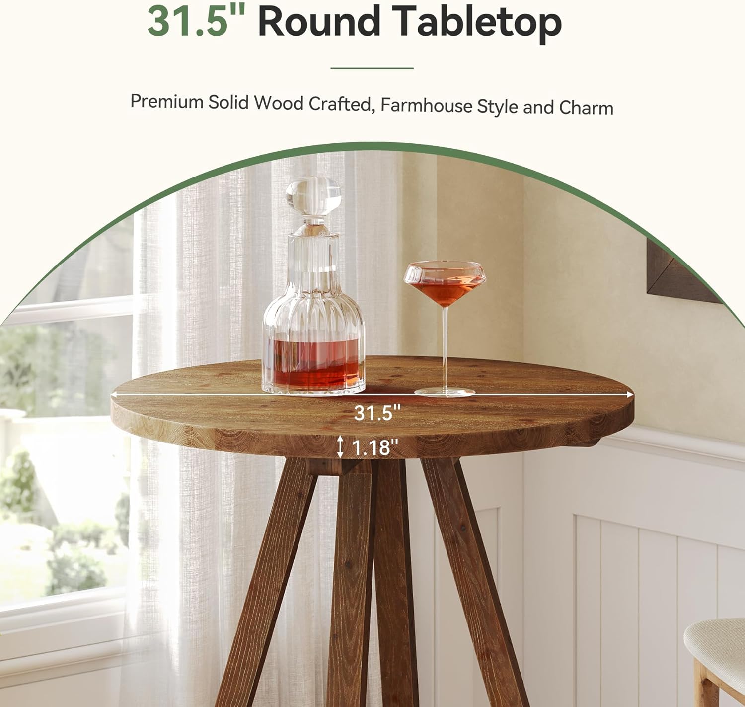 Solid Wood Bar Table, 31.5" Round Pub Bistro Table for Cafe, Dining Room, Kitchen, Living Room