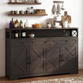 Sideboard Buffet Cabinet with Storage, 55" Kitchen Buffet Cabinet with Charging Station, Farmhouse Coffee Bar Station with Drawers and Doors, Credenza for Kitchen Living Room Entryway, Dark Brown