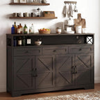Sideboard Buffet Cabinet with Storage, 55" Kitchen Buffet Cabinet with Charging Station, Farmhouse Coffee Bar Station with Drawers and Doors, Credenza for Kitchen Living Room Entryway, Dark Brown
