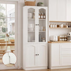 Cyclysio 80" Tall Pantry Cabinet with 4 Doors, White Kitchen Pantry Storage Cabinet with Built-in Baseboard Notch & Adjustable Shelves – Kitchen Storage Cabinet for Dining, Living Room, Office