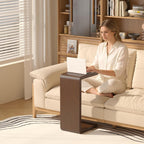 C Shaped End Table Solid Wood Sofa Side Table for Couch Bed or Living Room Space Saving Snack Table for Bedroom Office or Balcony Wooden Nightstand for Laptop and Narrow Spaces