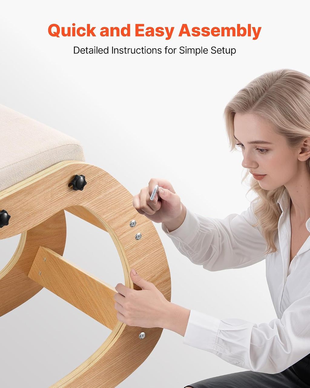 VEVOR Ergonomic Kneeling Chair, Wooden Posture Knee Chair with Adjustable Thick Foam Cushions & Solid Wood Frame, Adjustable Height, Relief for Neck or Back Pain for Home, Office or Meditation, Beige