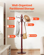 VEVOR Coat Rack Freestanding, Wooden Coats Rack Stand with Weighted Base & 11 Hooks, Free Standing Hall Coat Tree for Entryway, Bedroom, Living Room, Modern Clothes Hanger Stand for Coats, Hats, Bag