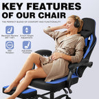 Gaming Chair with Footrest, Comfy Video Game Chairs for Adults Boys with Adjustable Lumbar Support, Linkage Armrests, Reclining Ergonomic Computer Chair for Gaming Office, 360°Swivel, Blue