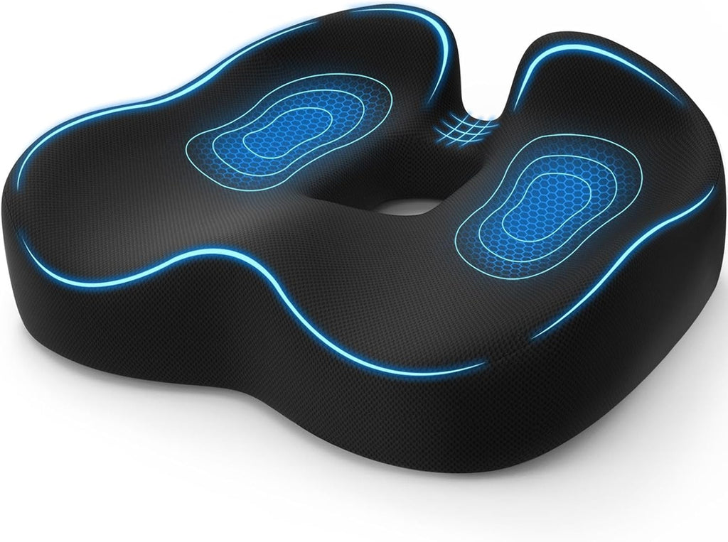 TushGuard Ergonomic Seat Cushion with Coccyx Cutout - 4-Zone Structure Office Chair Cushions for Tailbone Pressure Relief, Non-Slip Chair Pad with Washable Cover for Car, Office, Wheelchair, Black
