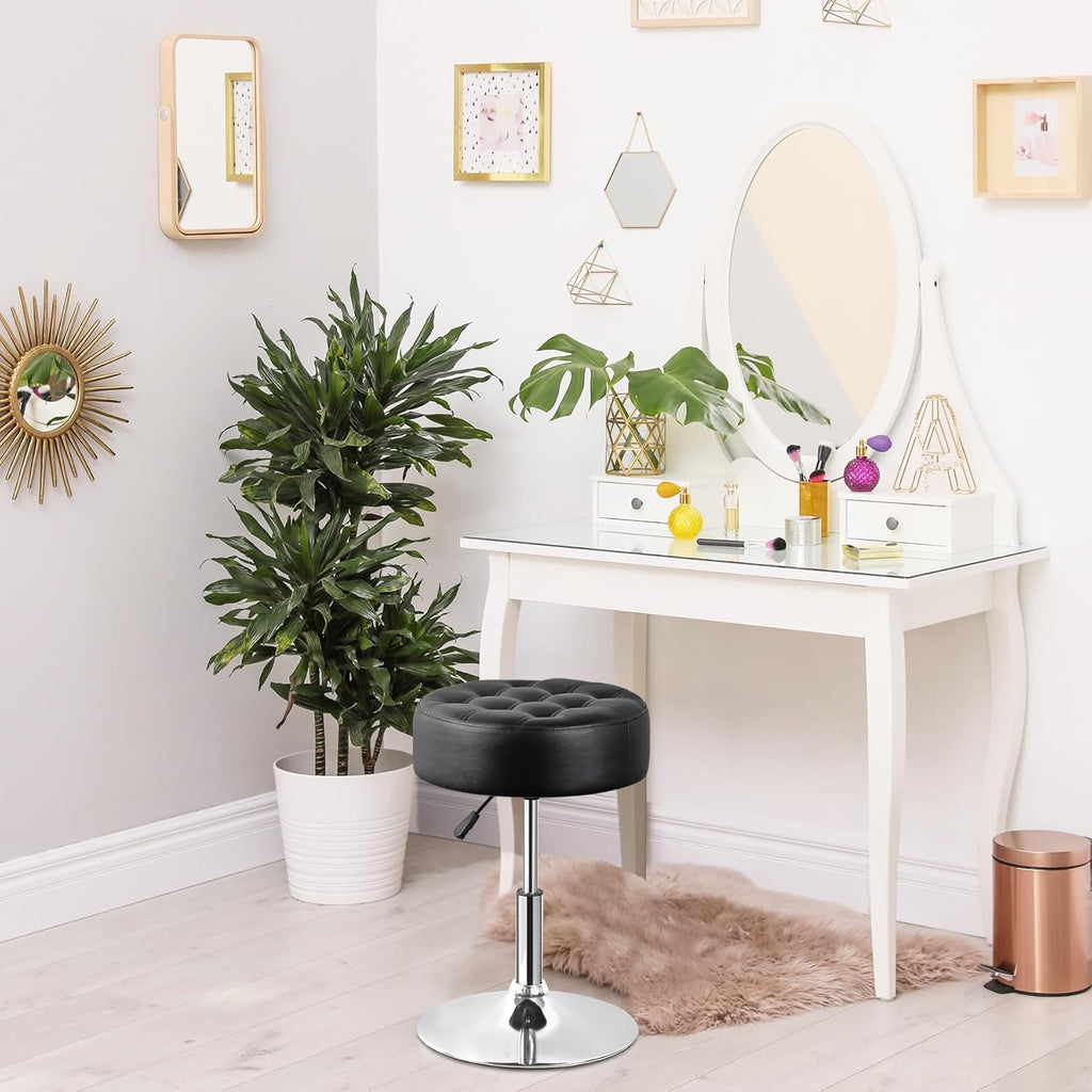 SUPER DEAL Vanity Stools for Makeup, Vanity Ottoman Chair with Adjustable Height and 360° Swivel for Makeup Room Bedroom Living Room, Black
